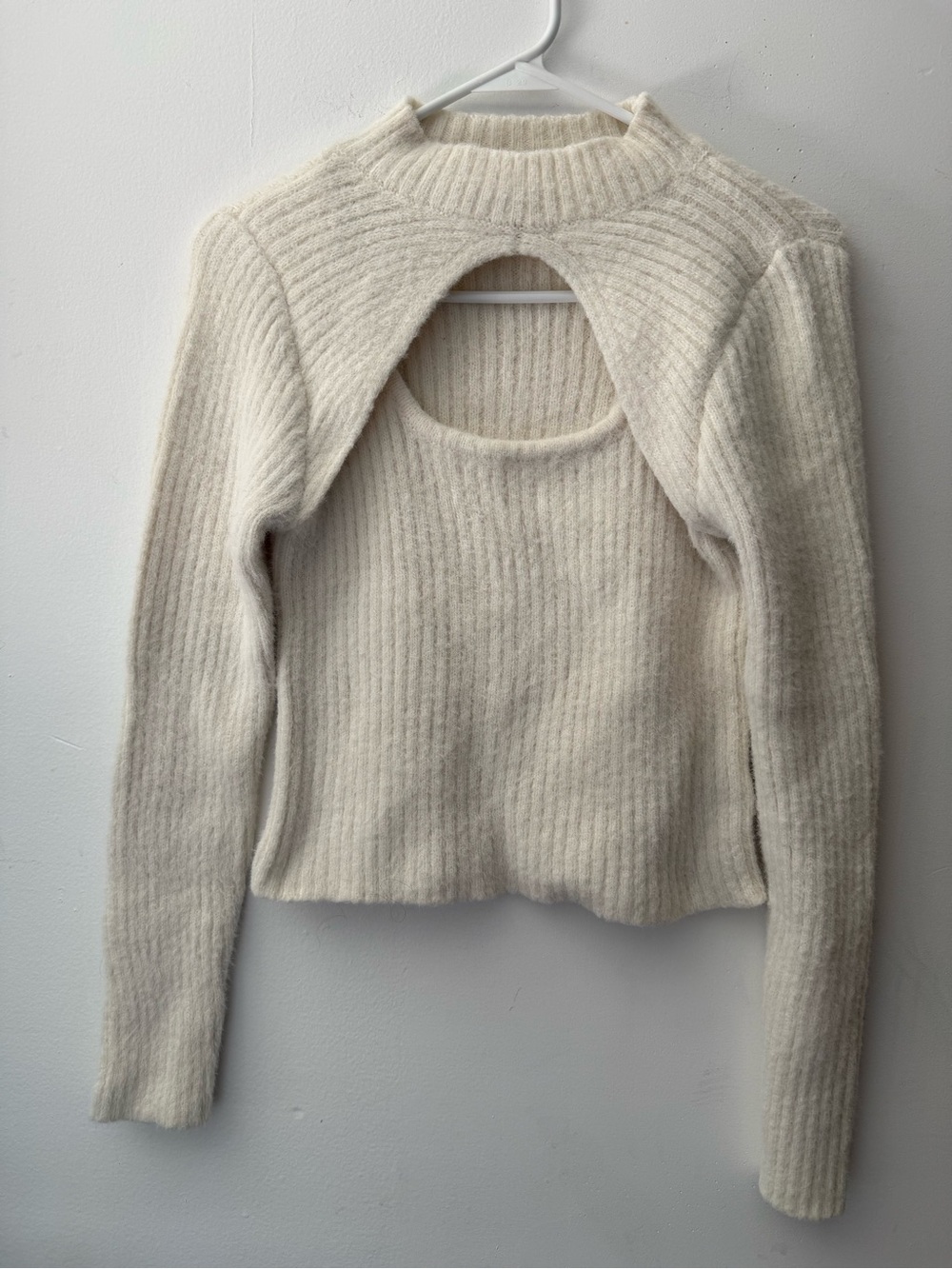 Sincerely Jules Cream Ribbed Cutout Crewneck Sweater